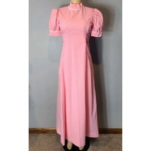 Vtg Pink Lace Puff Sleeve Dress Sz S Handmade Bridgerton Coquette Regency 70s